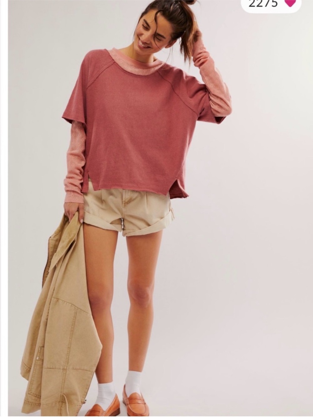 We The Free Twofer rose layered Knit Top